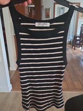 perfectwhitetee Black and White Striped Ribbed Tank